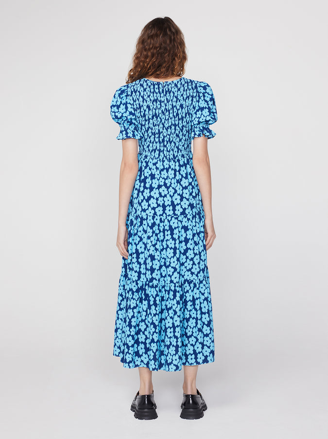 Persephone Blue Blurred Floral Midi Dress
