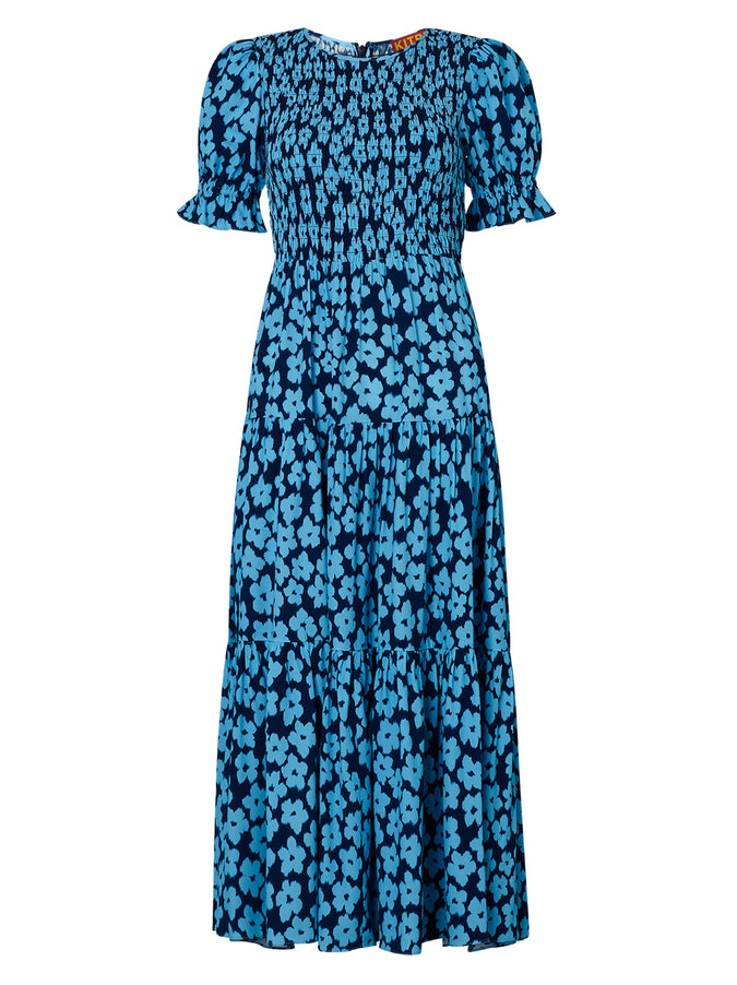 Persephone Blue Blurred Floral Midi Dress