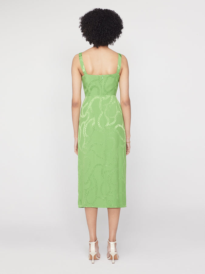Mara Green Chain Jacquard Midi Dress