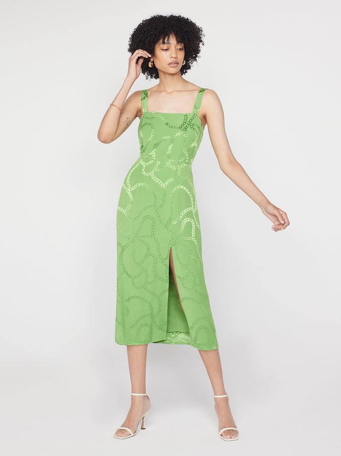 Mara Green Chain Jacquard Midi Dress