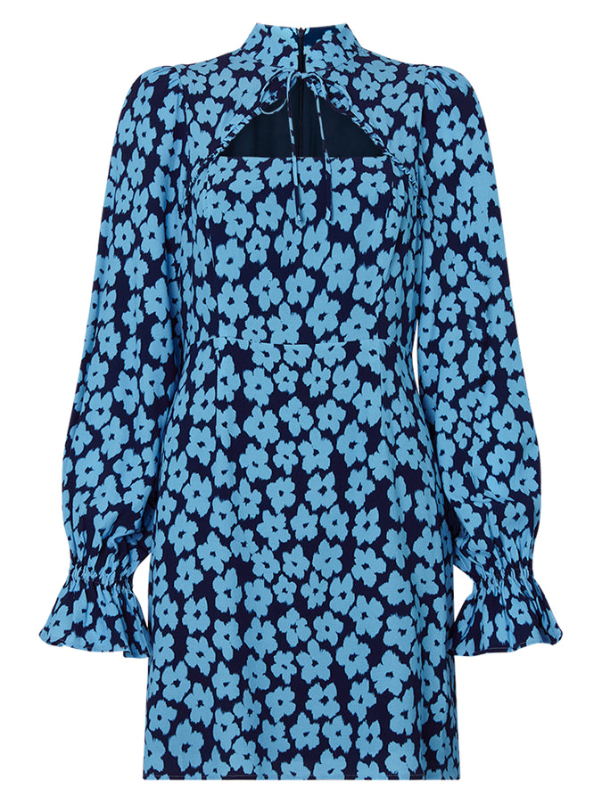 Valentina Blue Blurred Floral Mini Dress
