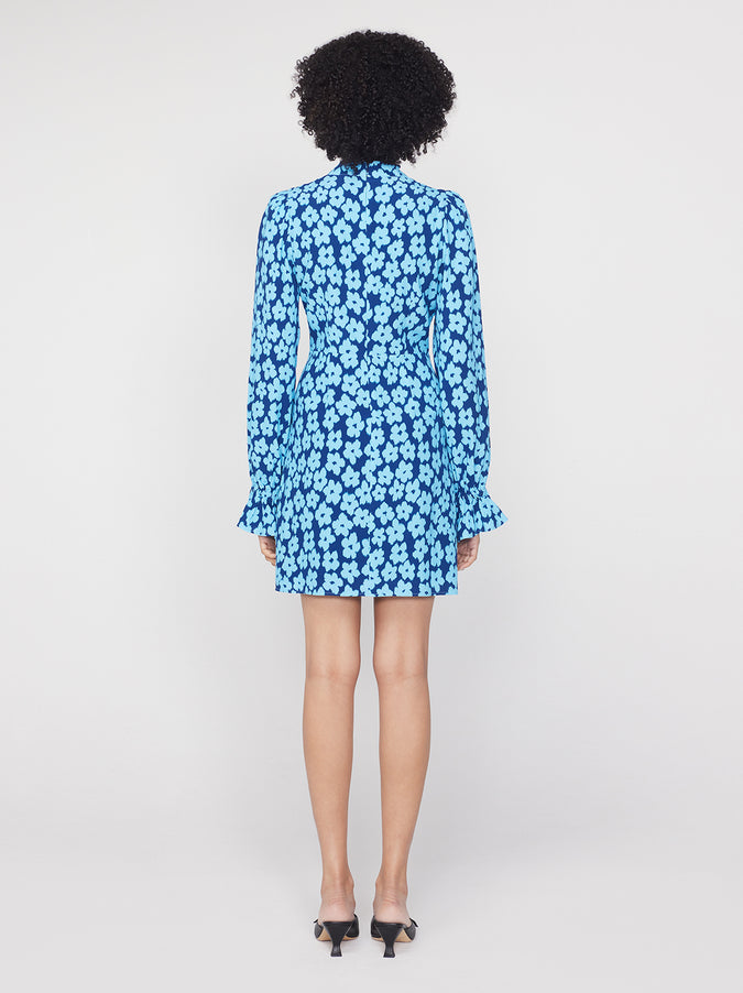 Valentina Blue Blurred Floral Mini Dress
