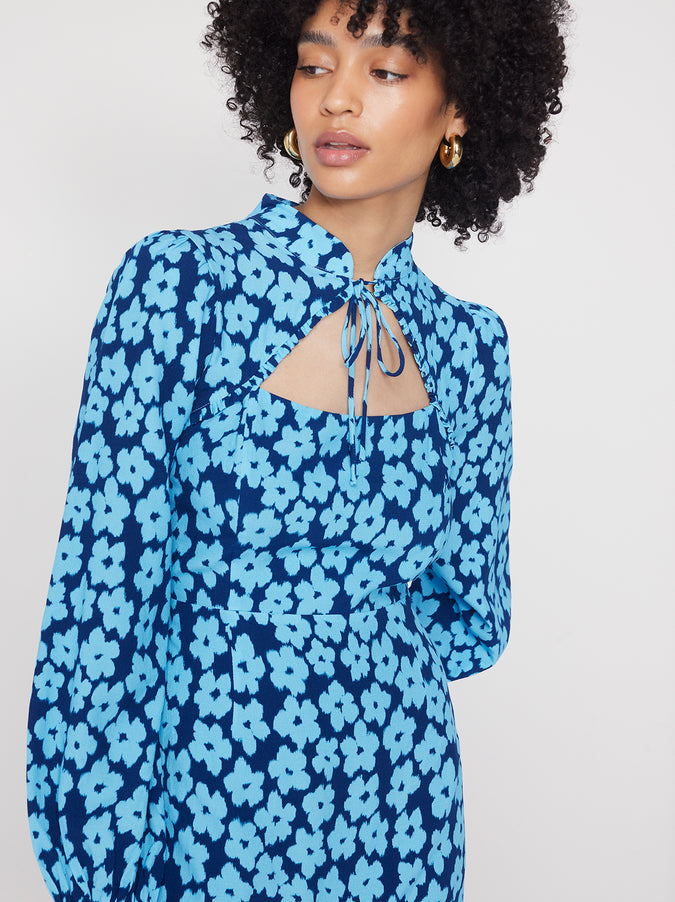 Valentina Blue Blurred Floral Mini Dress
