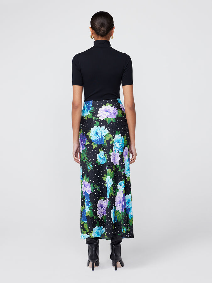 Layla Blue Painted Rose Midi Skirt
