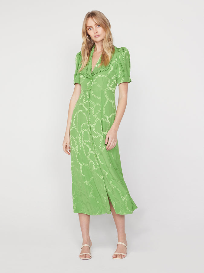 Bethany Green Chain Jacquard Tea Dress