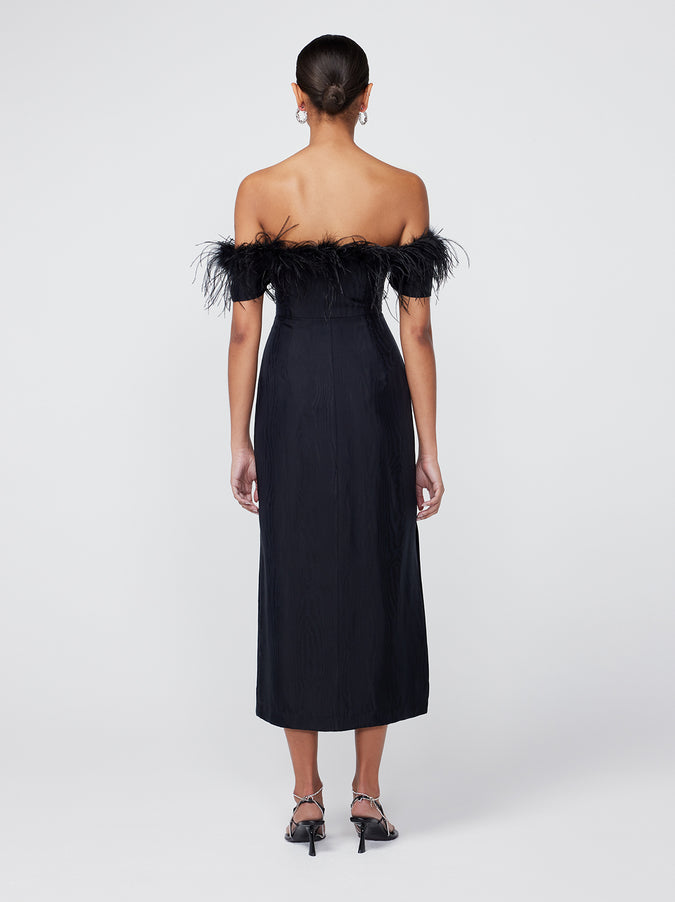 Vivien Black Feather Midi Dress