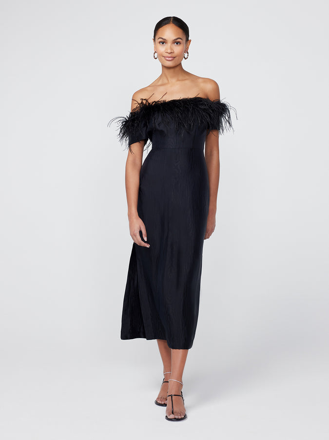 Vivien Black Feather Midi Dress