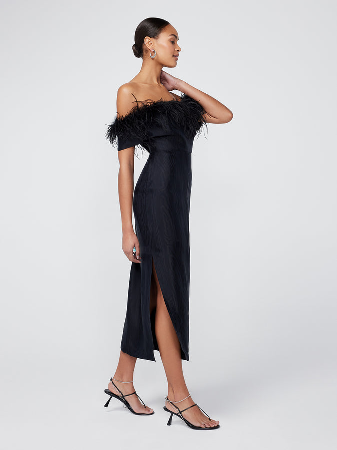 Vivien Black Feather Midi Dress