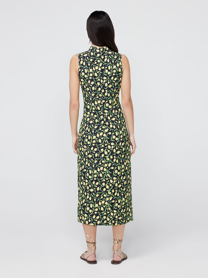 Virginia Yellow Tulip Print Midi Dress