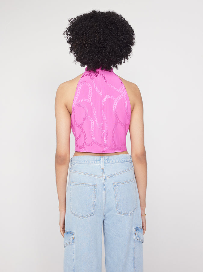 Catriona Pink Chain Jacquard Halterneck Top