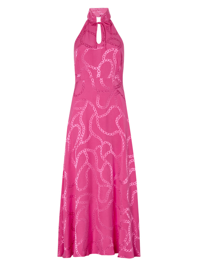 Tali Pink Chain Jacquard Halterneck Dress