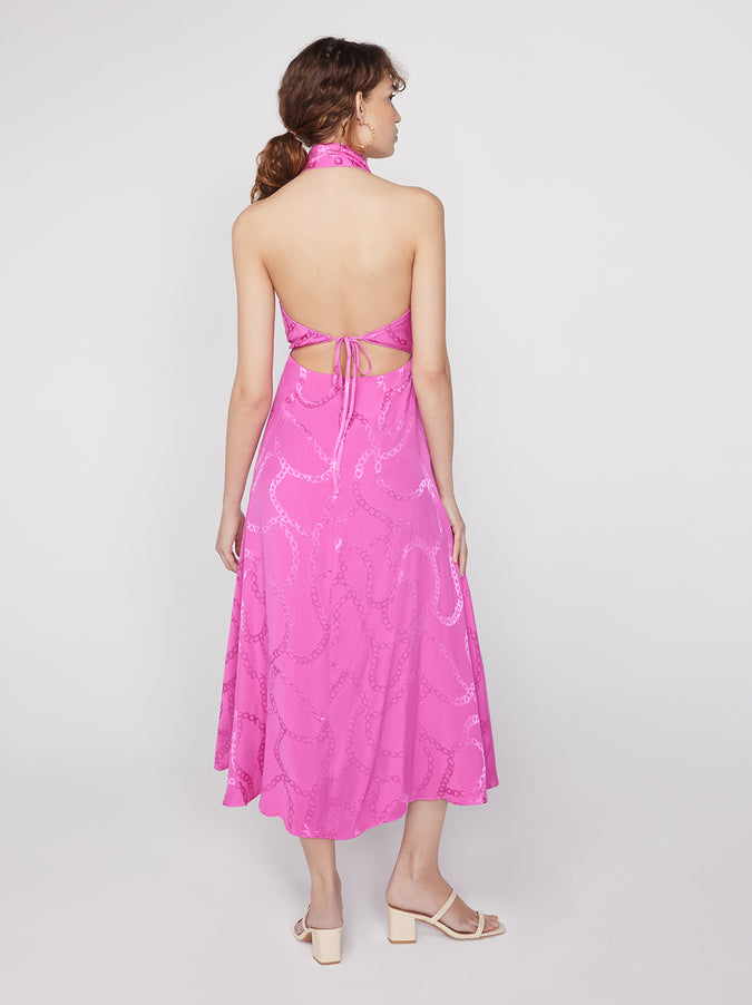 Tali Pink Chain Jacquard Halterneck Dress