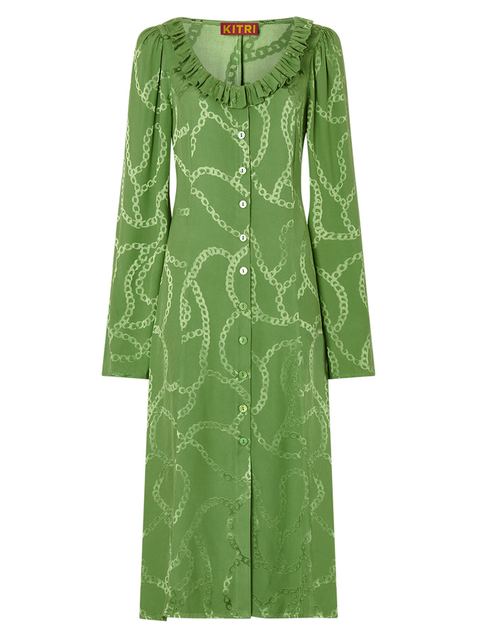 Flora Green Chain Jacquard Midi Dress