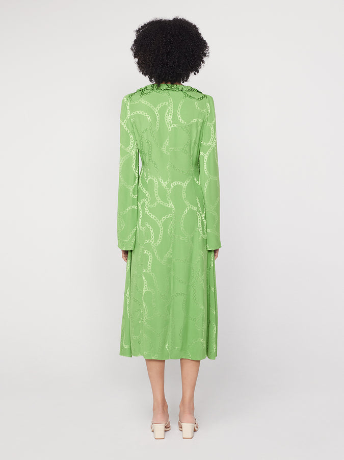 Flora Green Chain Jacquard Midi Dress
