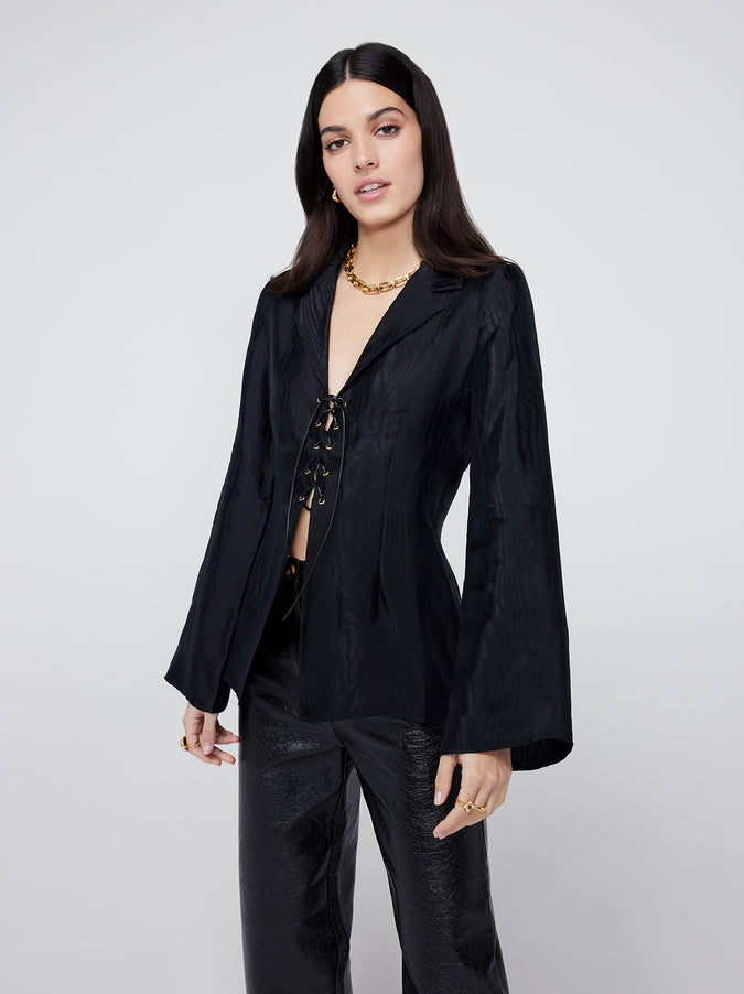 Caprice Tie Front Black Top