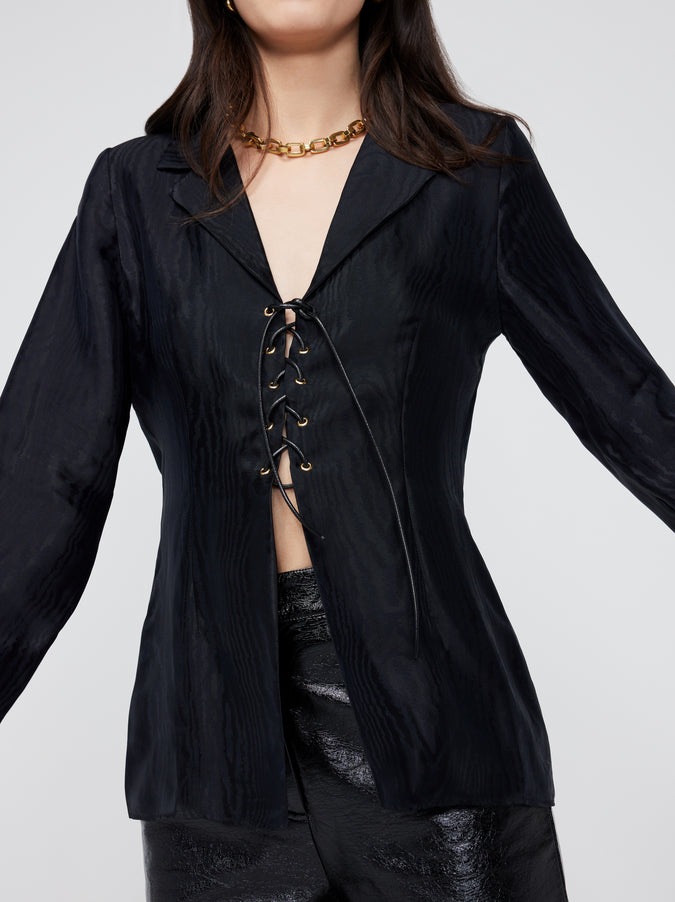 Caprice Tie Front Black Top