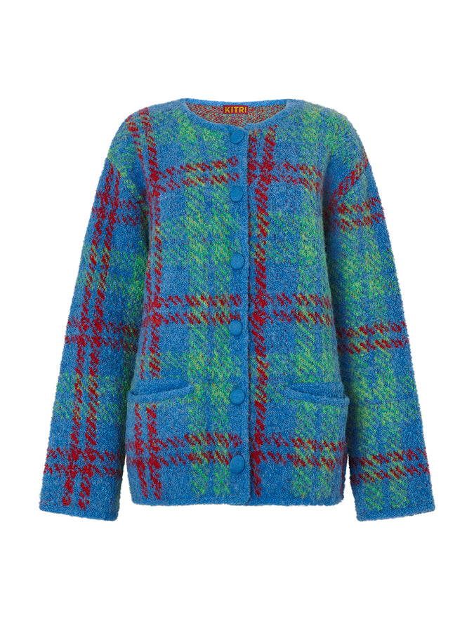 Pandora Blue Check Boucle Knit Cardigan