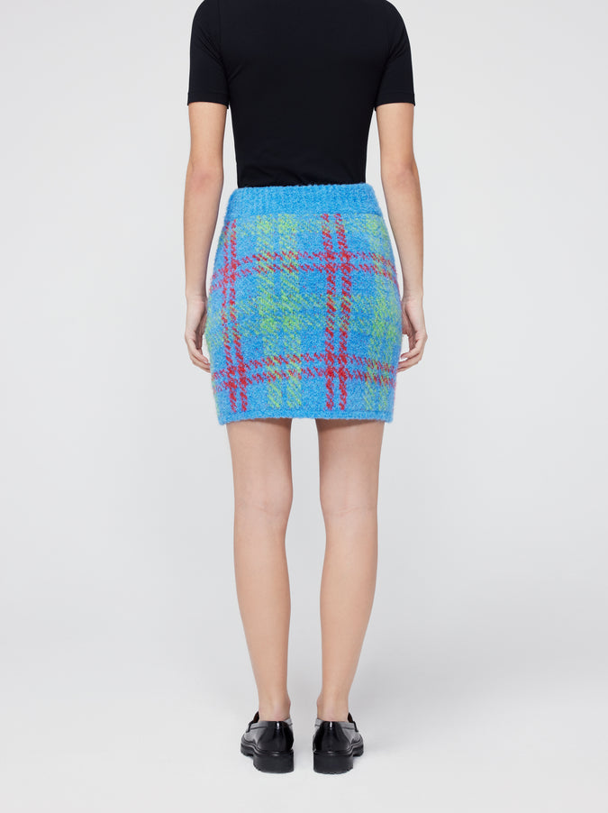 Susan Blue Check Boucle Knit Mini Skirt