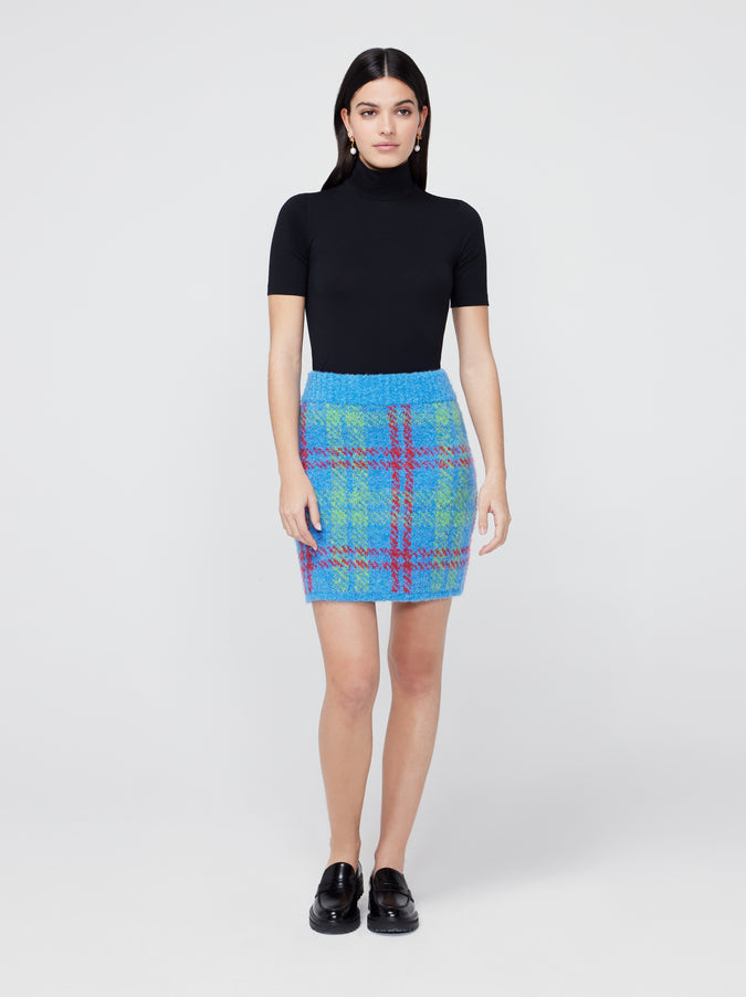 Susan Blue Check Boucle Knit Mini Skirt