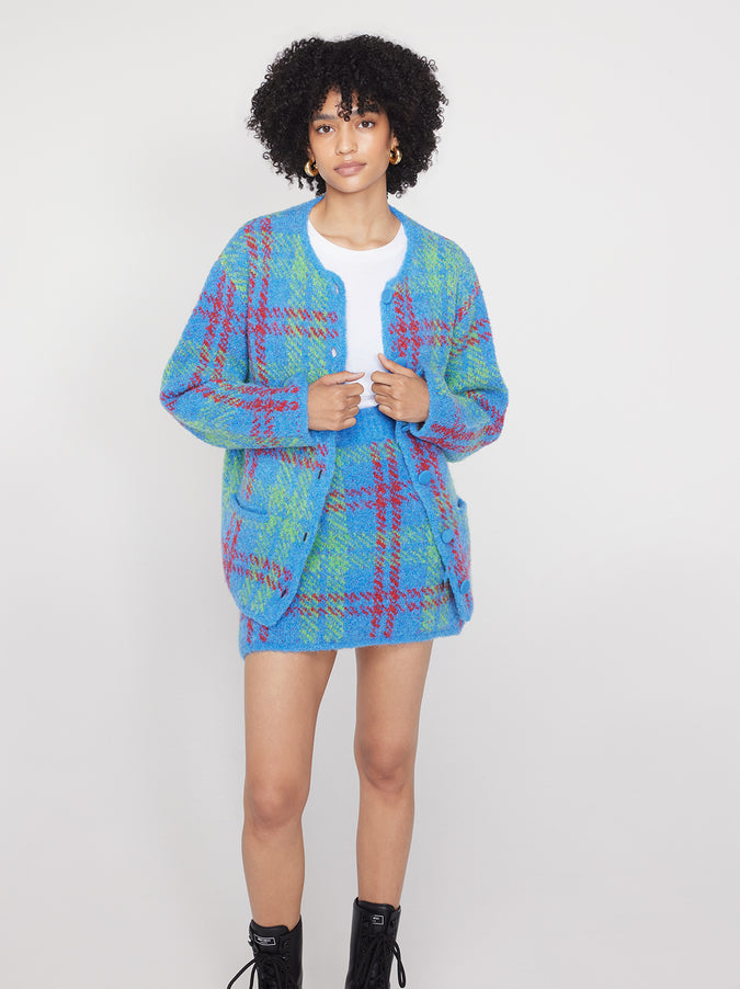 Pandora Blue Check Boucle Knit Cardigan