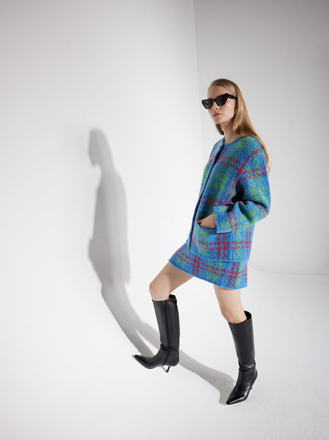 Pandora Blue Check Boucle Knit Cardigan