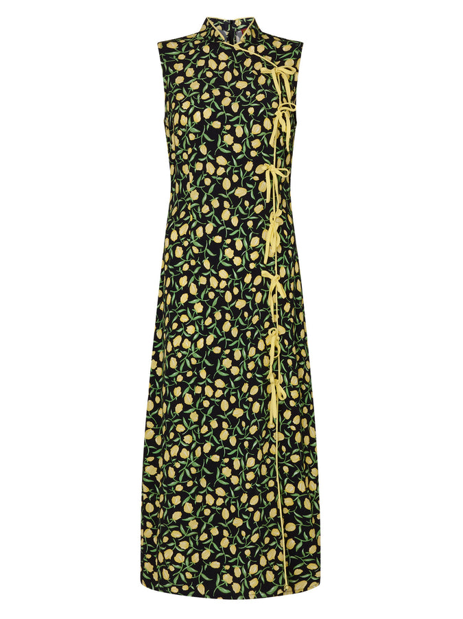 Virginia Yellow Tulip Print Midi Dress