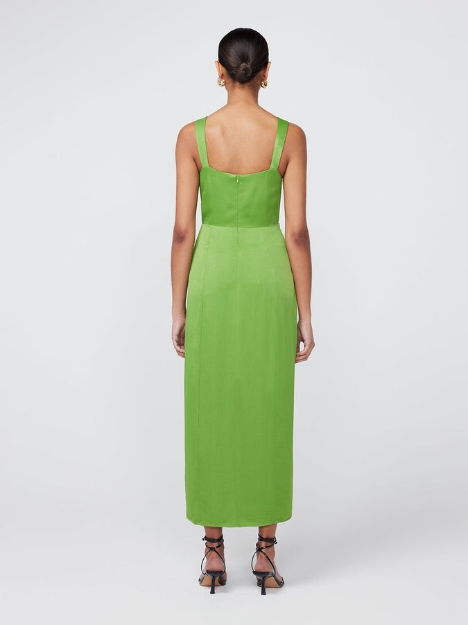 Rosalind Kiwi Green Satin Midi Dress