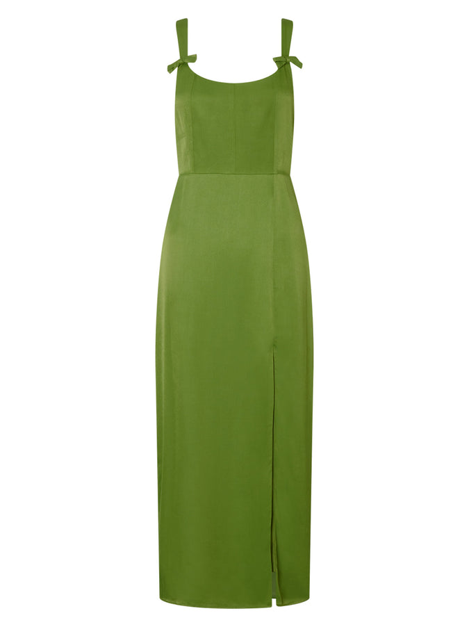 Rosalind Kiwi Green Satin Midi Dress