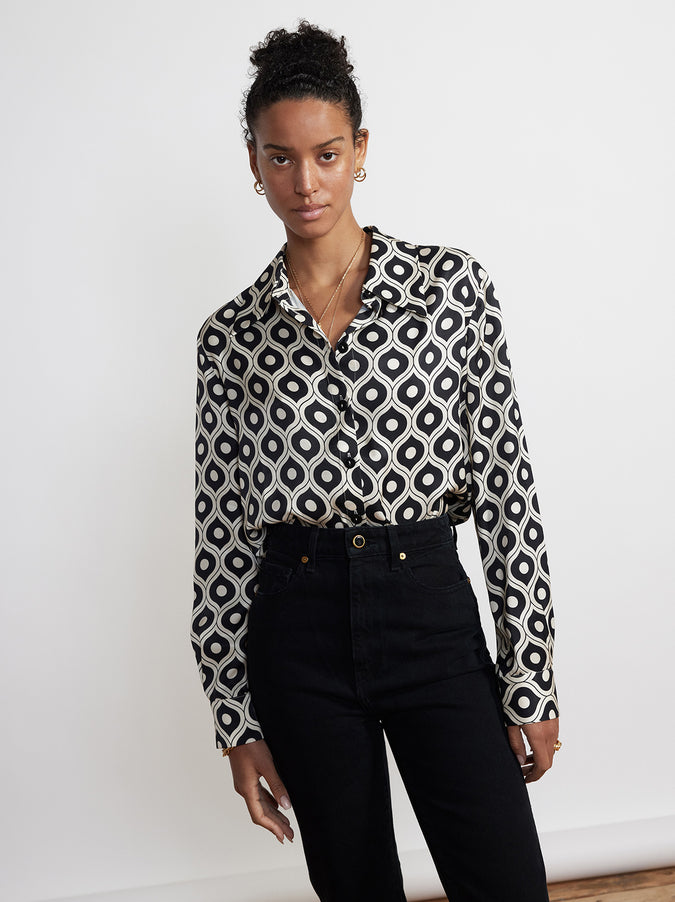 Abby Black Wallpaper Print Shirt by KITRI Studio