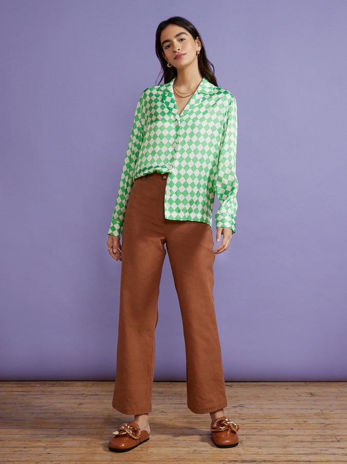 Adina Green Checker Top