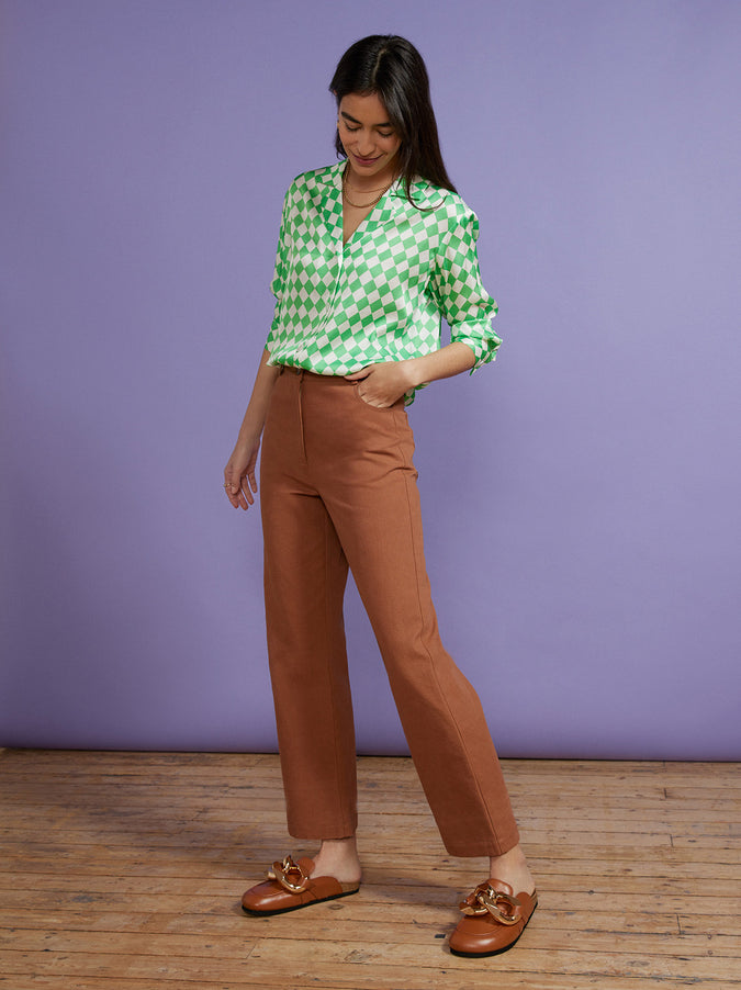 Adina Green Checker Top