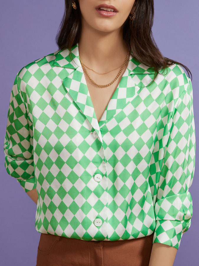Adina Green Checker Top