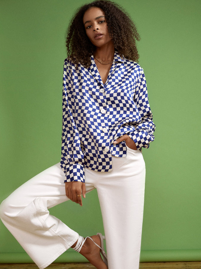 Adina Navy Checker Top by KITRI Studio