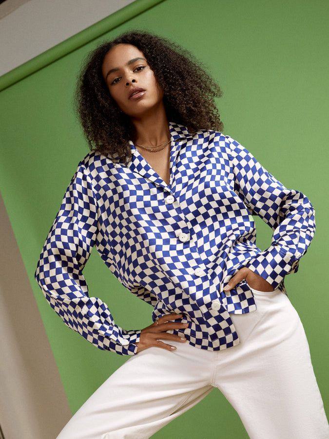Adina Navy Checker Top by KITRI Studio