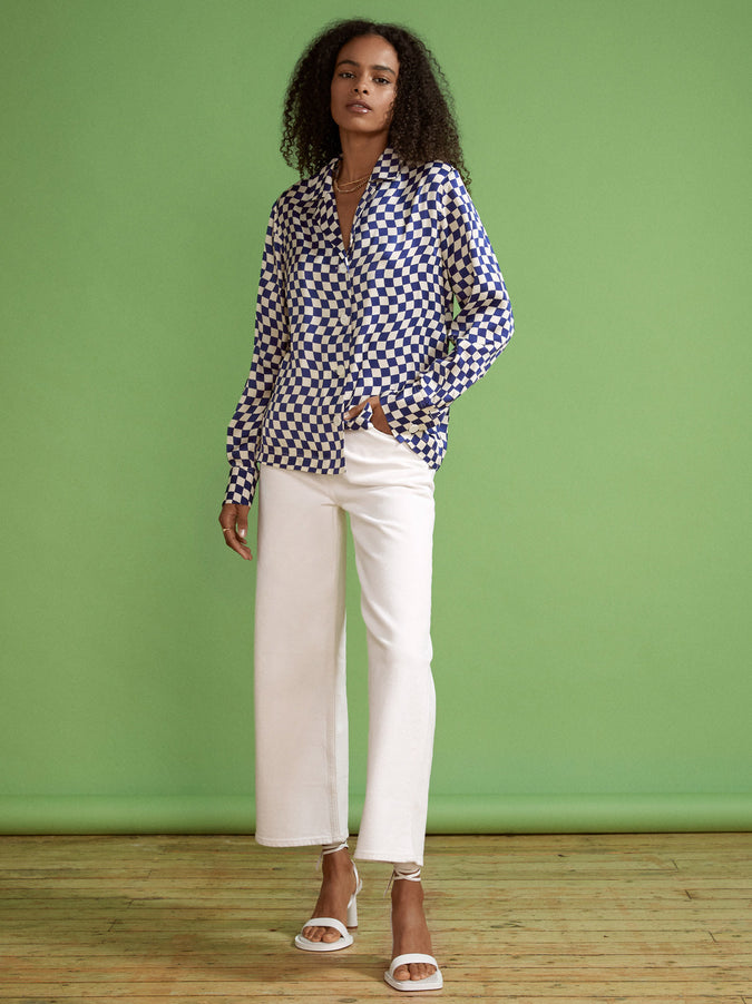 Adina Navy Checker Top by KITRI Studio