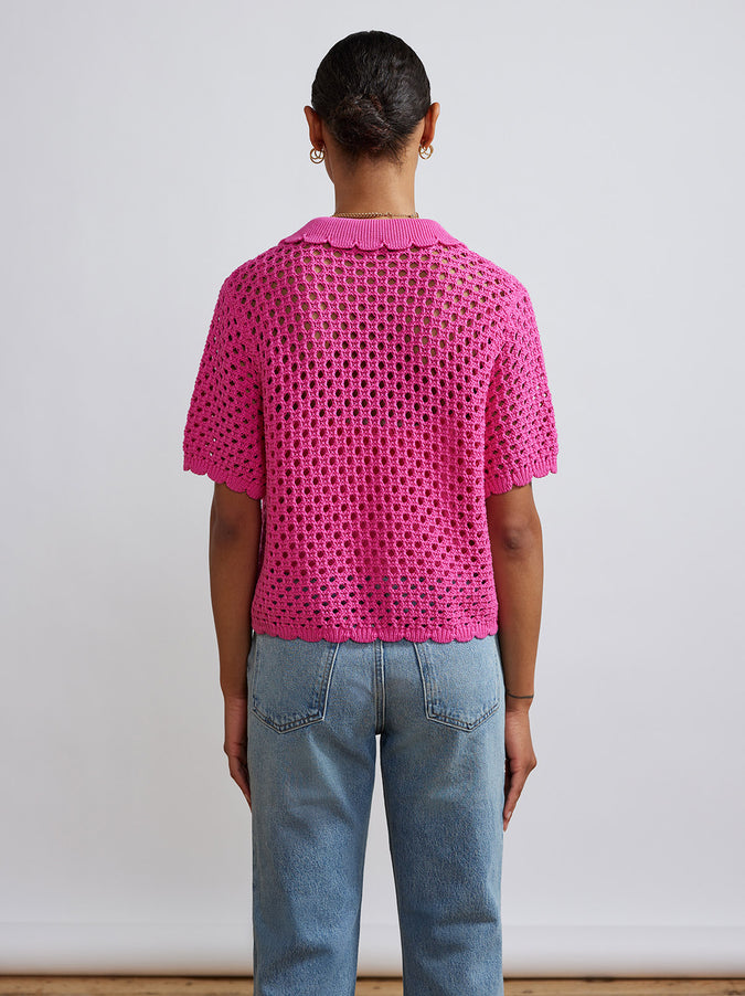 Aida Pink Crochet Polo Top by KITRI Studio