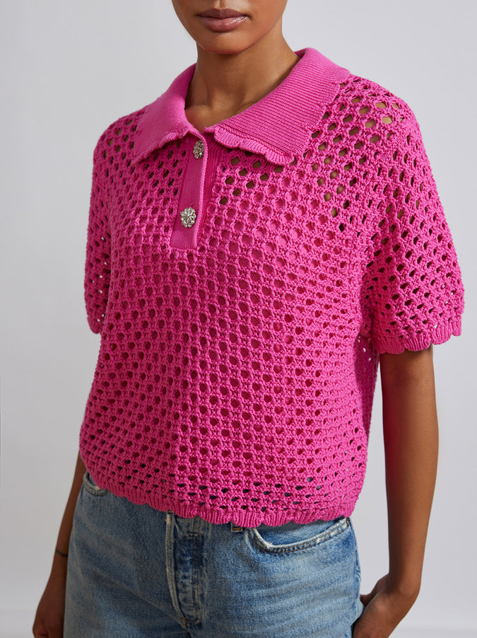 Aida Pink Crochet Polo Top by KITRI Studio