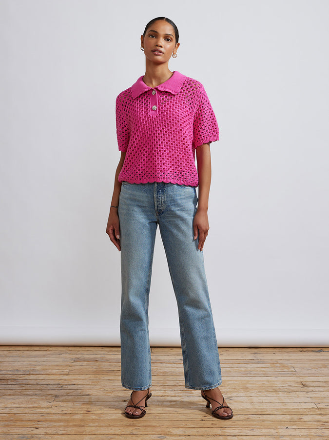 Aida Pink Crochet Polo Top by KITRI Studio