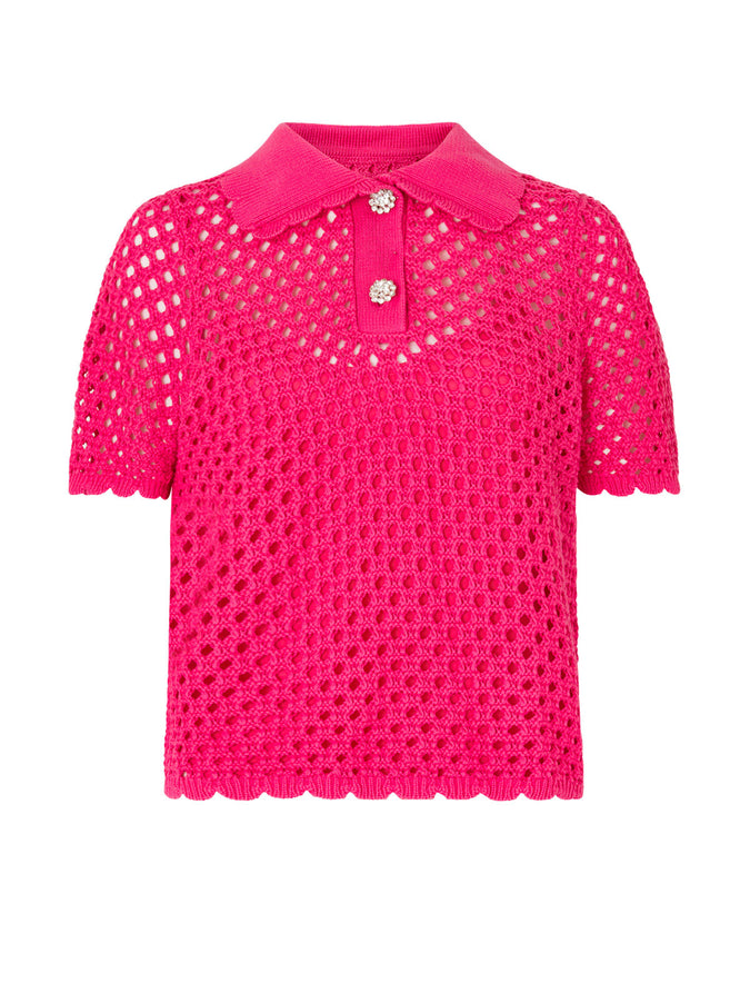 Aida Pink Crochet Polo Top by KITRI Studio