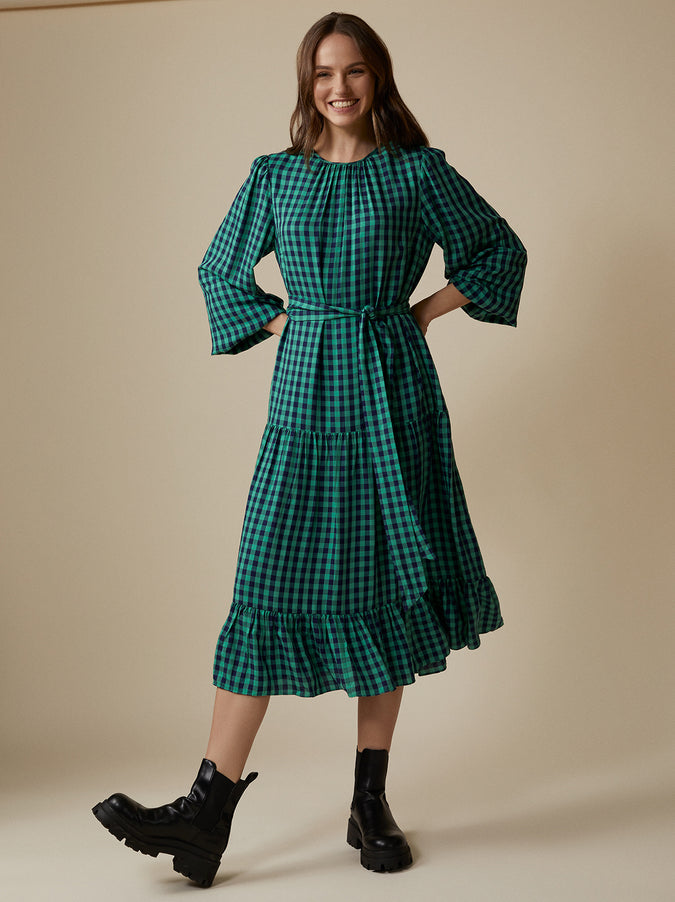 Alana Checked Midi Dress by KITRI Studio