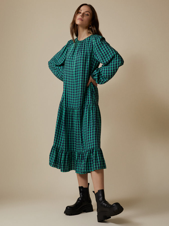 Alana Checked Midi Dress by KITRI Studio