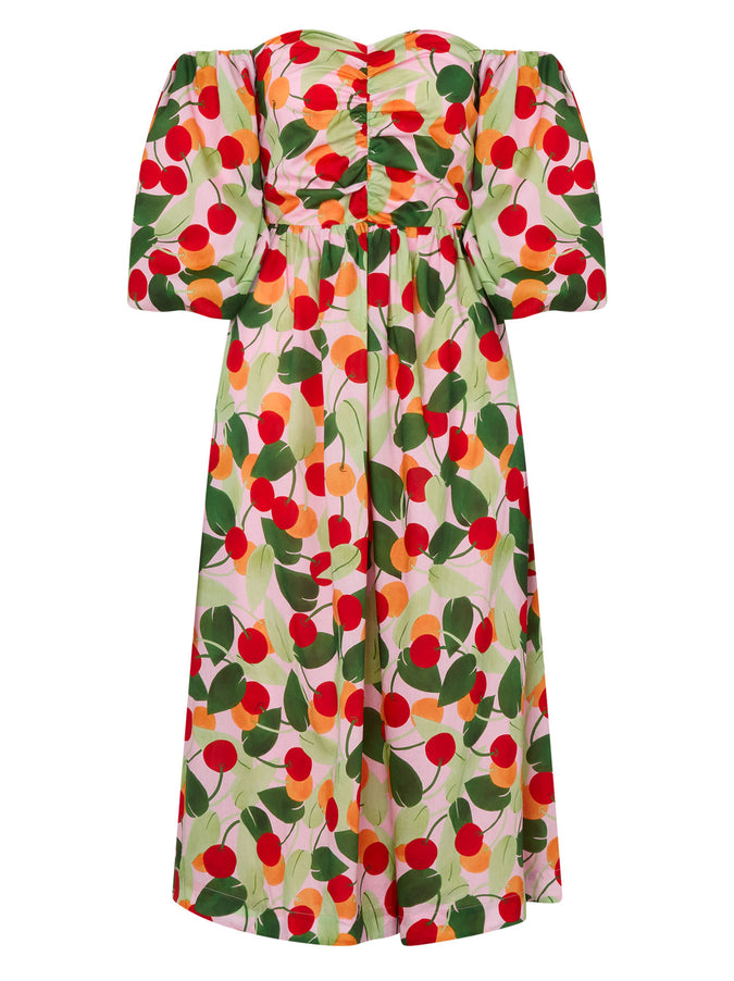 Alexis Multi Cherry Bardot Midi Dress by KITRI Studio
