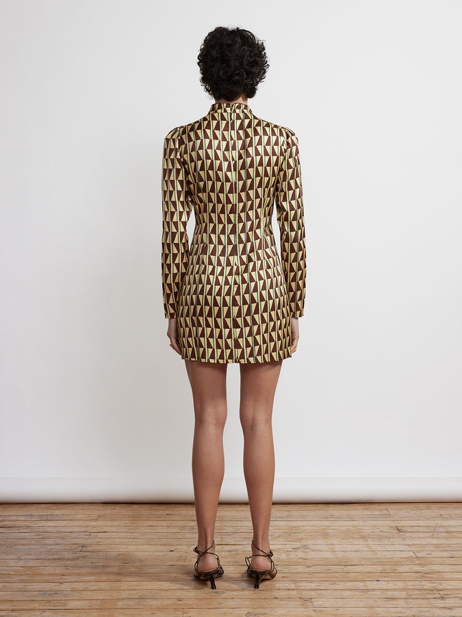 Allegra Chocolate Tile Print Mini Dress by KITRI Studio
