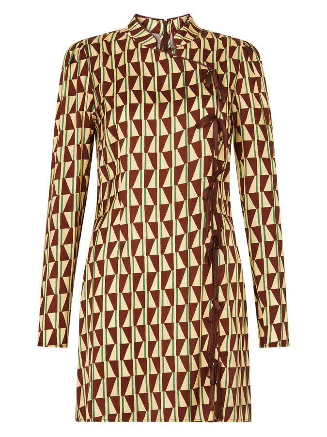 Allegra Chocolate Tile Print Mini Dress by KITRI Studio
