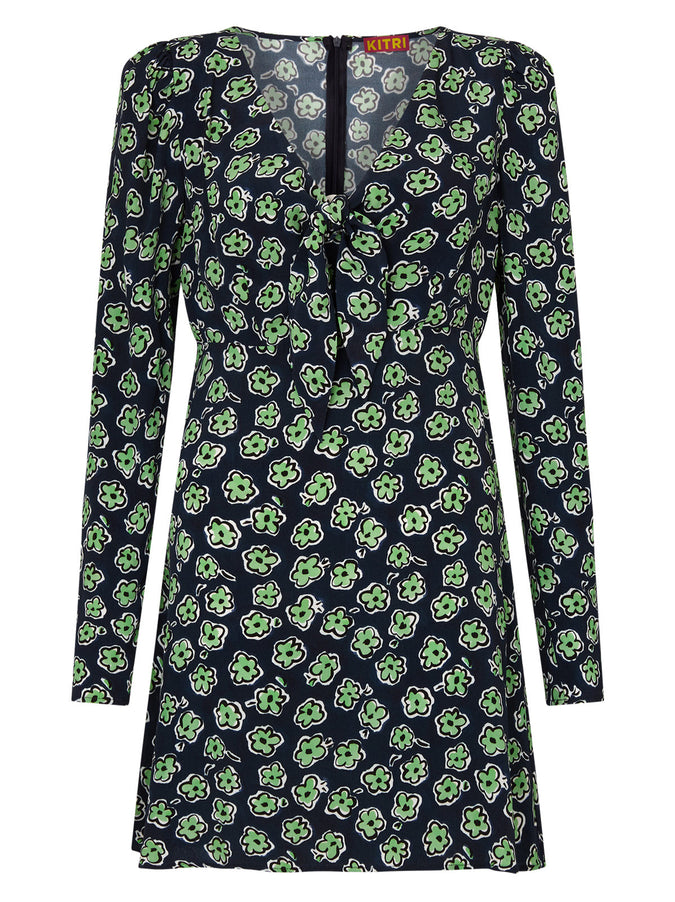Amalie Blue Painted Floral Tie Front Mini Dress by KITRI Studio