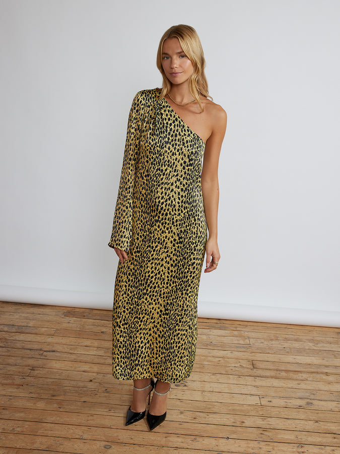 Amber Cheetah Print One Shoulder Dress by KITRI Studio