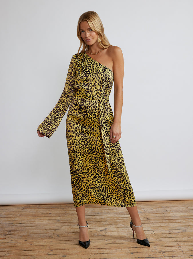 Amber Cheetah Print One Shoulder Dress by KITRI Studio