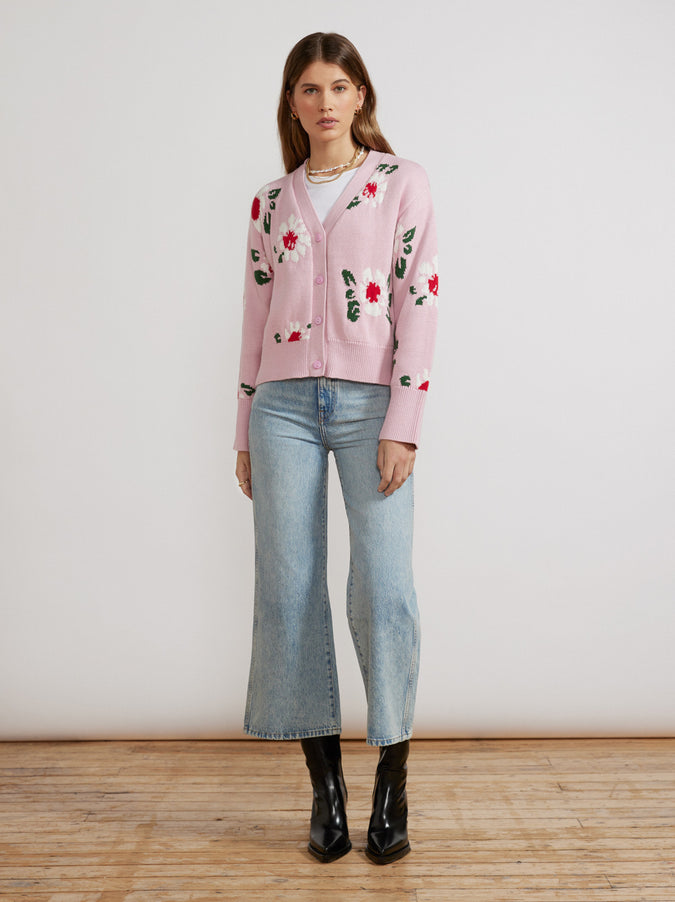 Anais Pink Daisy Cotton Cardigan