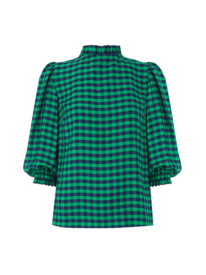 Angela Green Check Frill Collar Top by KITRI Studio