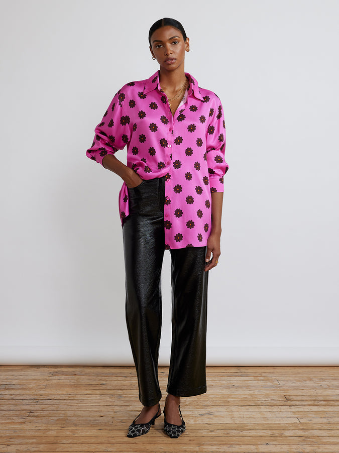 Angela Pink Retro Floral Shirt by KITRI Studio